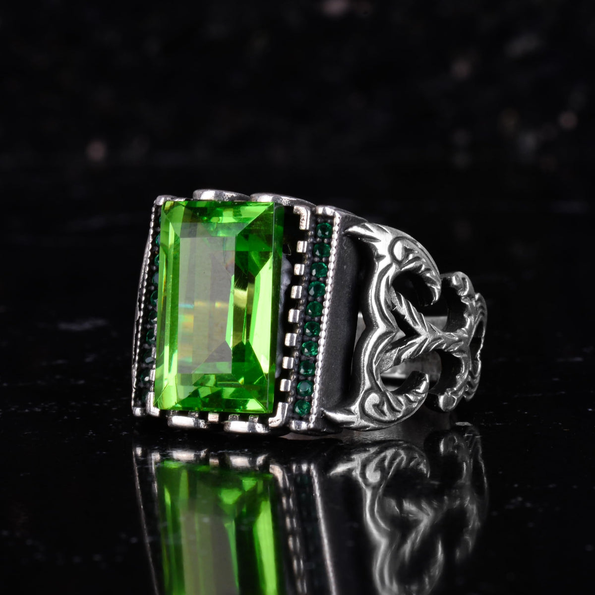 KAMBO Peridot Stone Men's Ring – 925 Sterling Silver Rectangular Cut Statement Ring, Handmade, Certified Stone — 4