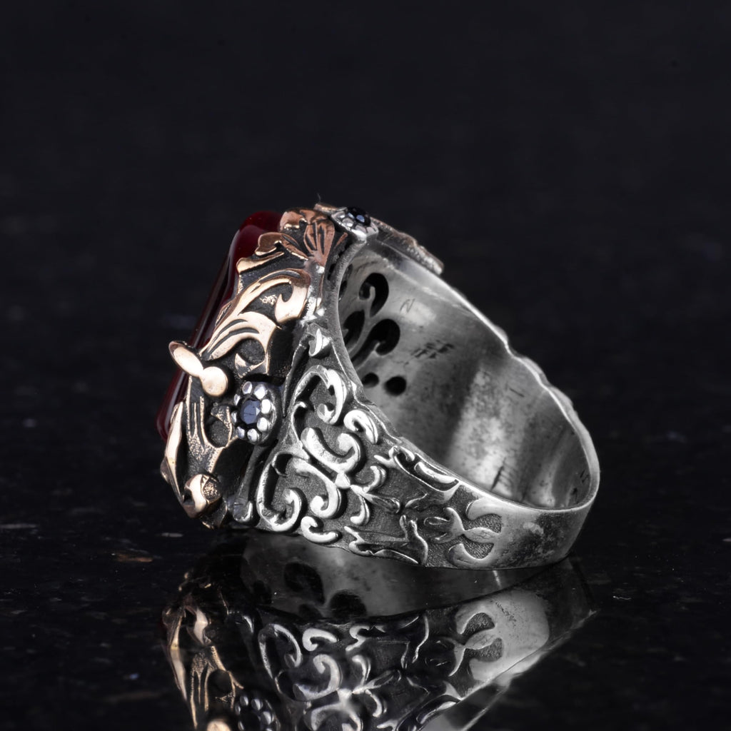 Handmade 925 Sterling Silver Men's Ring - Unique and Original Design (Synthetic Garnet) — 7