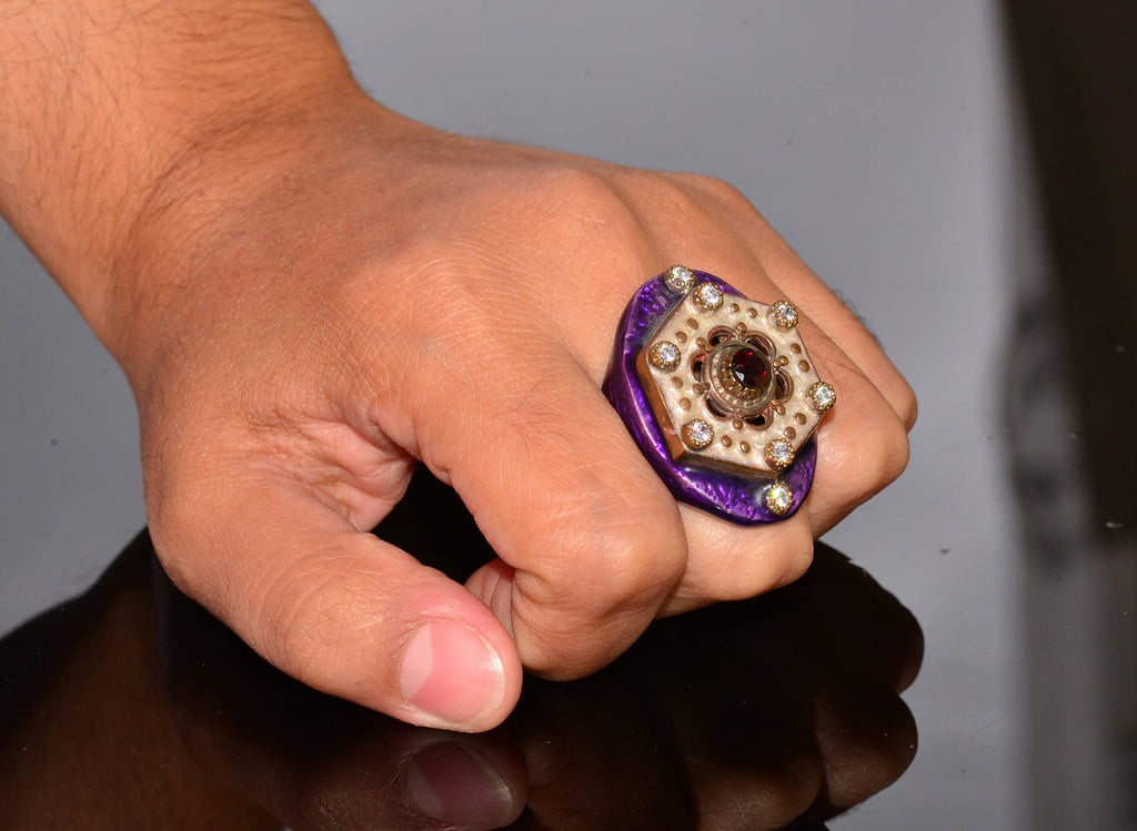 KAMBO Natural Garnet Gemstone Silver Unisex Ring — 7