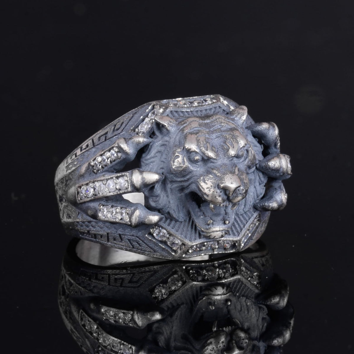 KAMBO 925 Sterling Silver Claw Detailed Lion Men's Ring - Handmade Animal Ring — 5