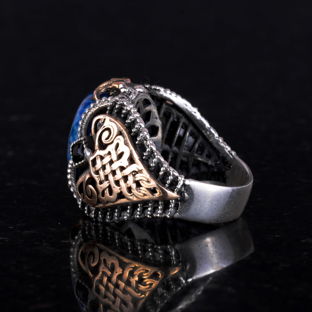 925 Sterling Silver Men's Ring, Natural Lapis Lazuli Stone Ring, Wisdom and Truth Design — 4