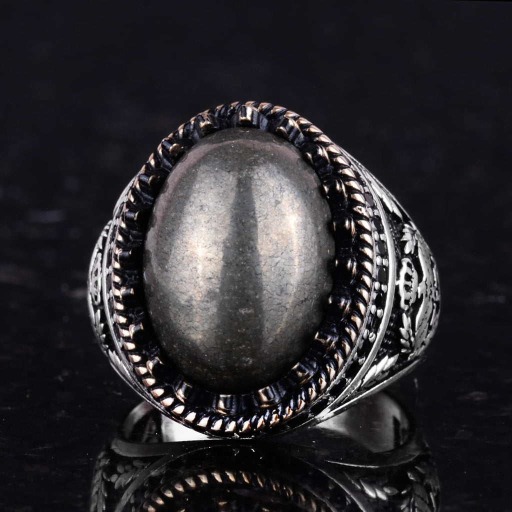 Natural Pyrite Stone Handmade Eagle Ring - 925 Sterling Silver — 6