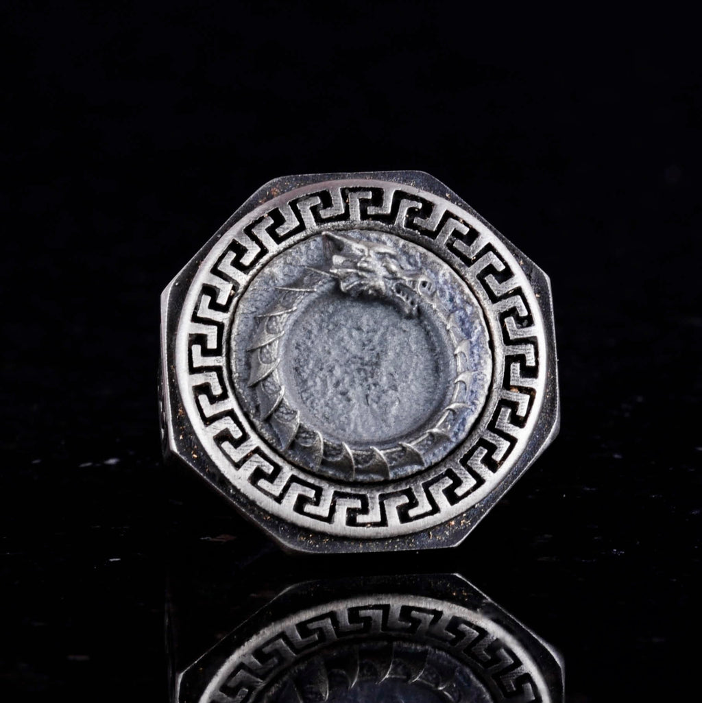 925 Sterling Silver Ring - Greek Key Design Men's Ring - Handmade Ring (Dragon) — 4