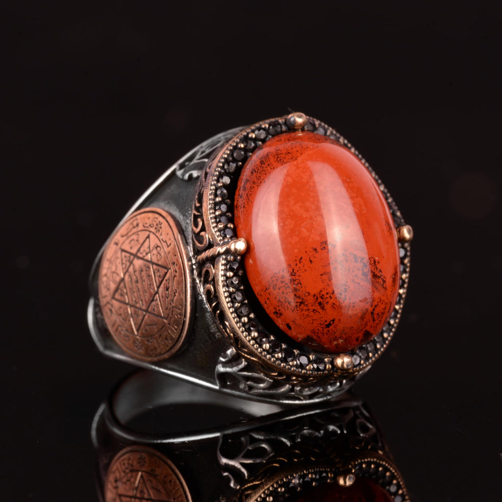 Silver Seal of Solomon Ring, Natural Red Bloodstone Ring – 925 Sterling Silver Men's Ring — 5