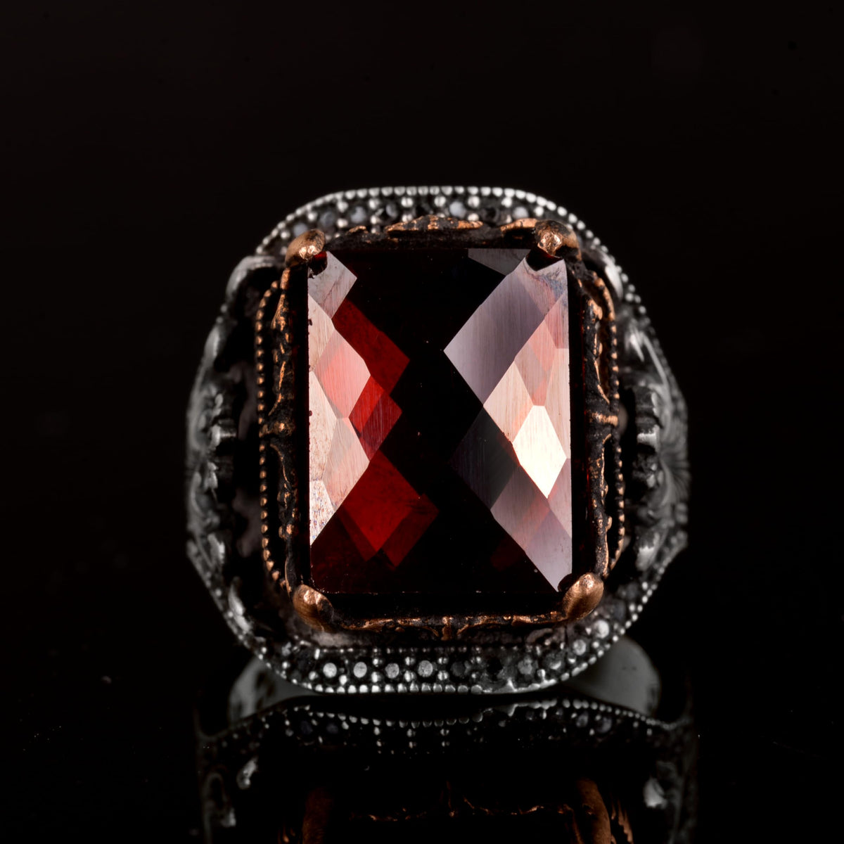 KAMBO 925 Sterling Silver Men's Ring, Natural Garnet Ring — 2