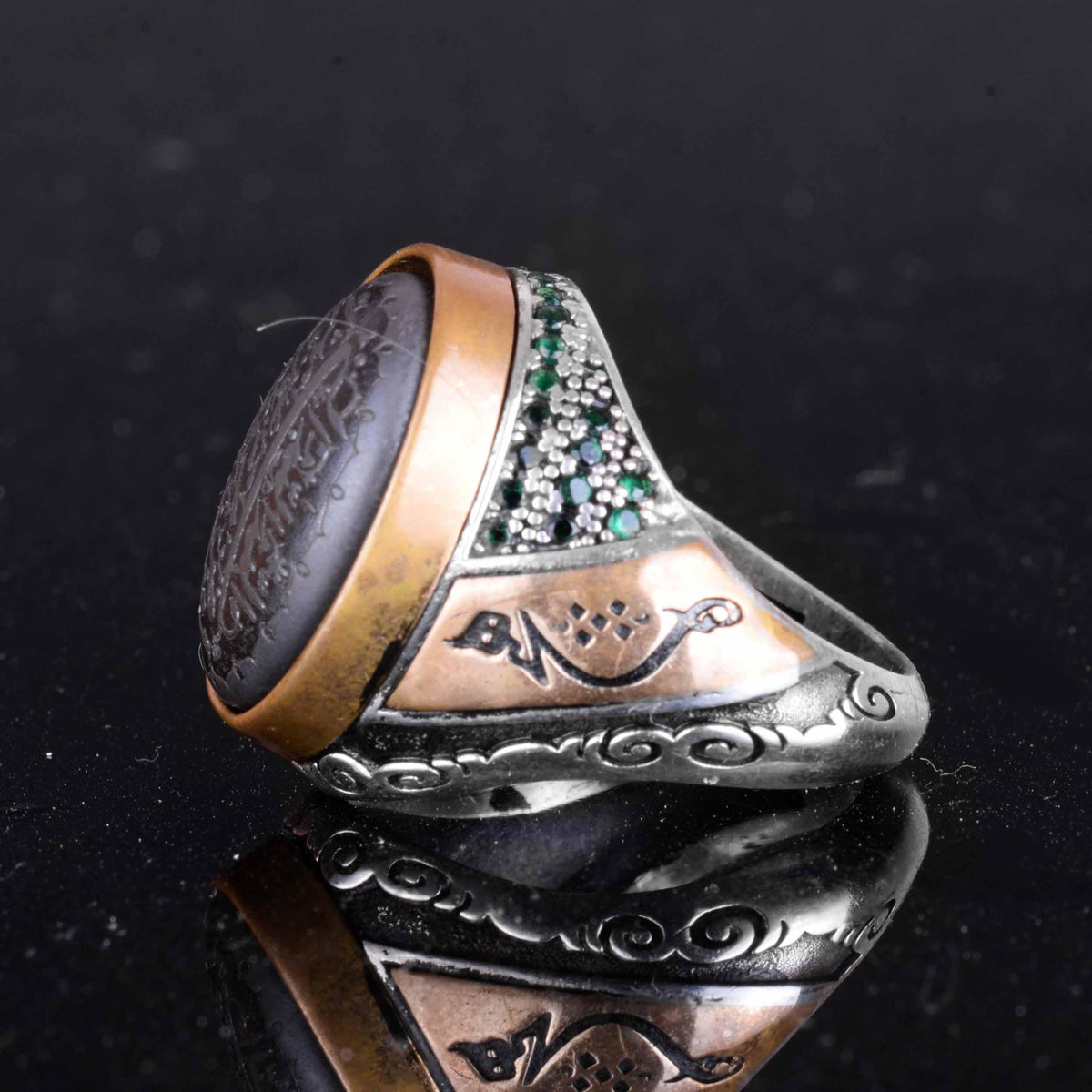 925 Sterling Silver Men's Ring - Authentic Model, Arabic Calligraphy and Brown Natural Stone — 6