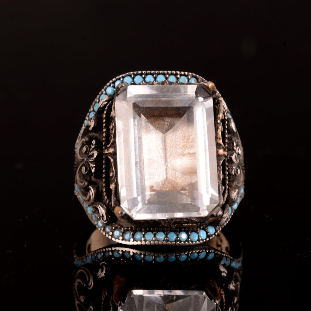 Natural Crystal Stone Ring, 925 Sterling Silver Men's Ring — 5