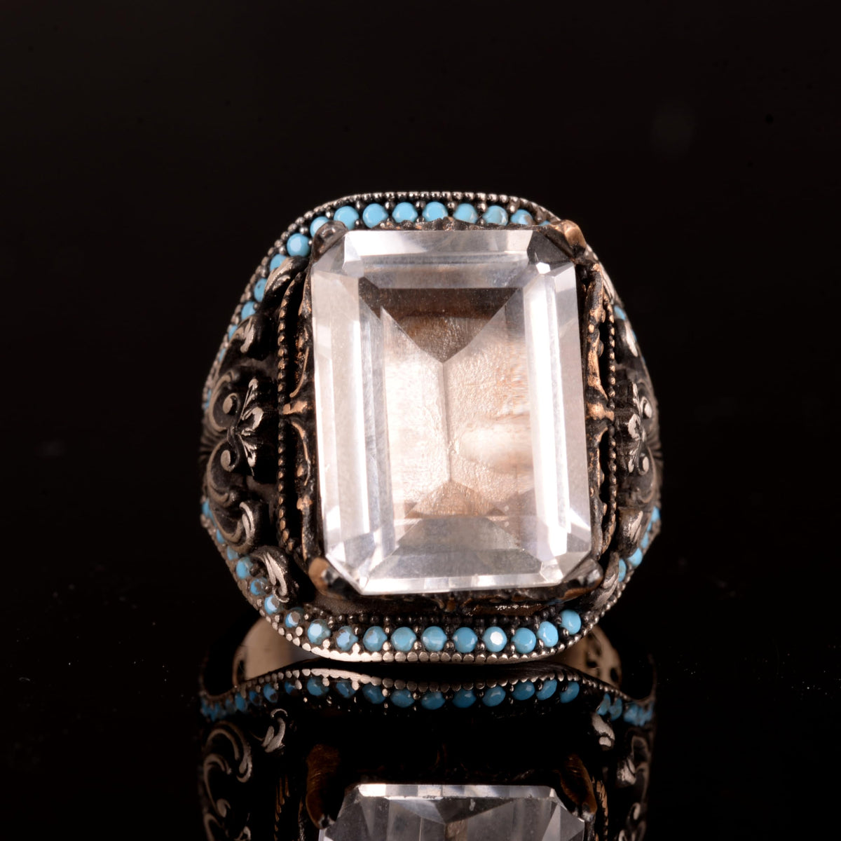 Natural Crystal Stone Ring, 925 Sterling Silver Men's Ring — 5