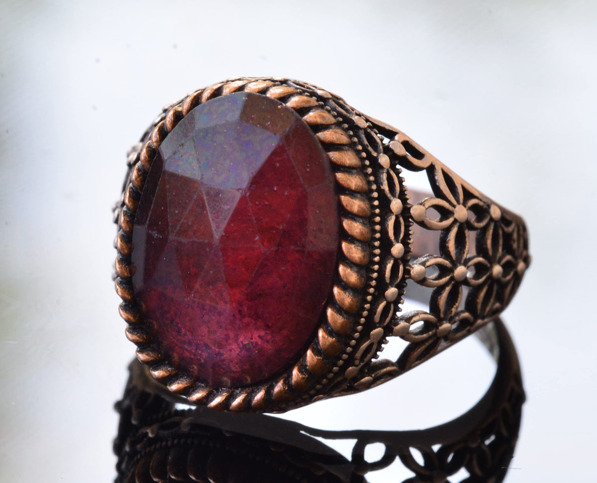 Silver Men's Ring with Natural Garnet Stone — 3