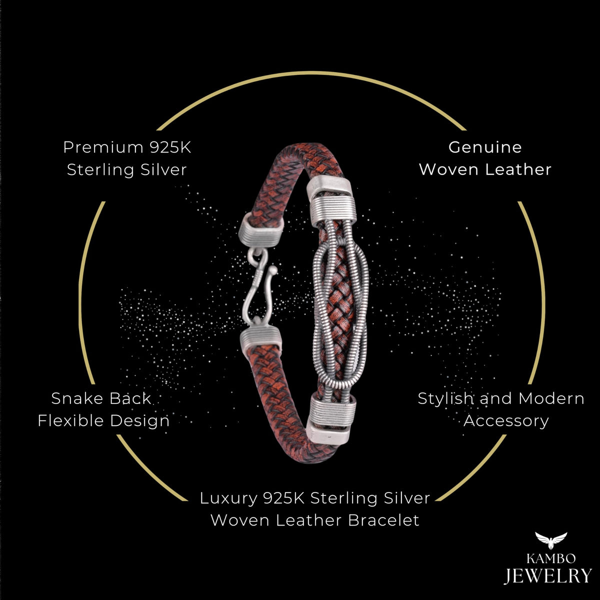925 Sterling Silver Woven Leather Bracelet — 3