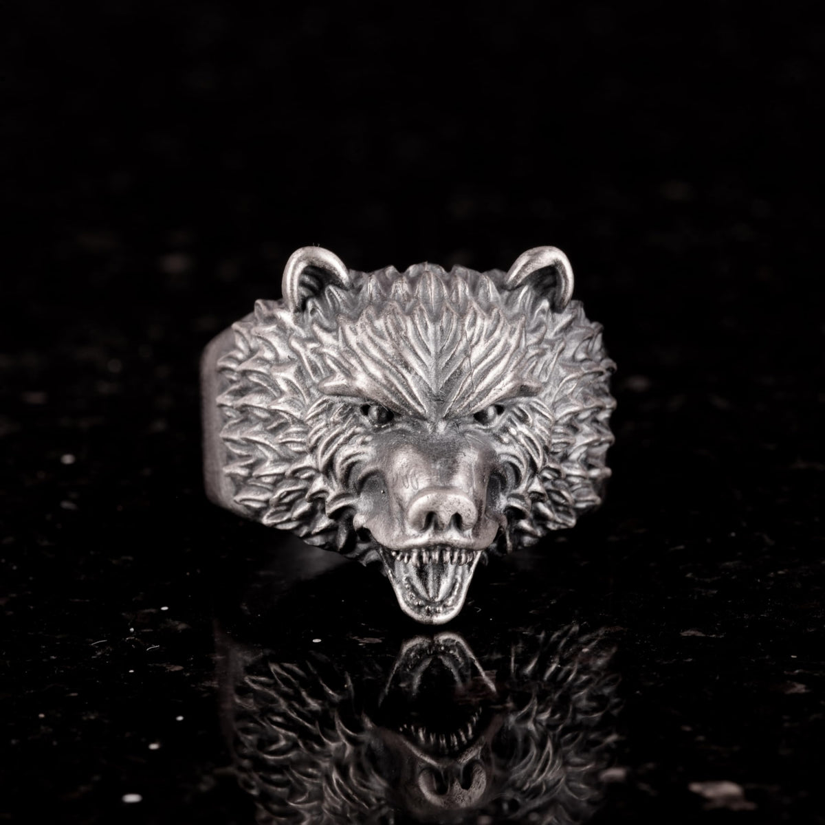 KAMBO Handmade 925 Sterling Silver Bear Head Men’s Ring - Gothic Angry Bear Design, Animal Motif Statement Jewelry, Vint