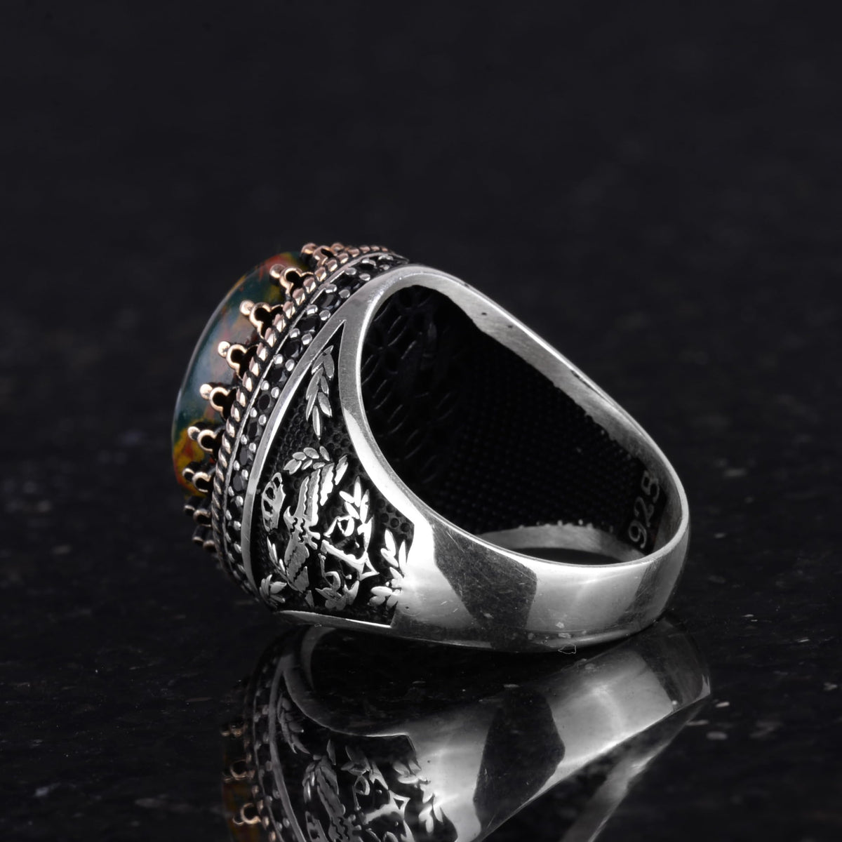 Natural Green Bloodstone Eagle Ring - 925 Sterling Silver — 7
