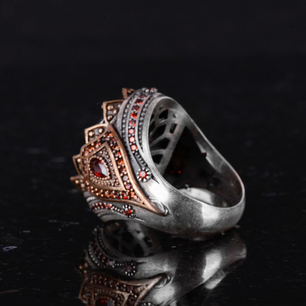KAMBO 925 Sterling Silver Ring - Created Stone Ring - Handmade Unique Ring - Elegant Ring (Created Garnet) — 7