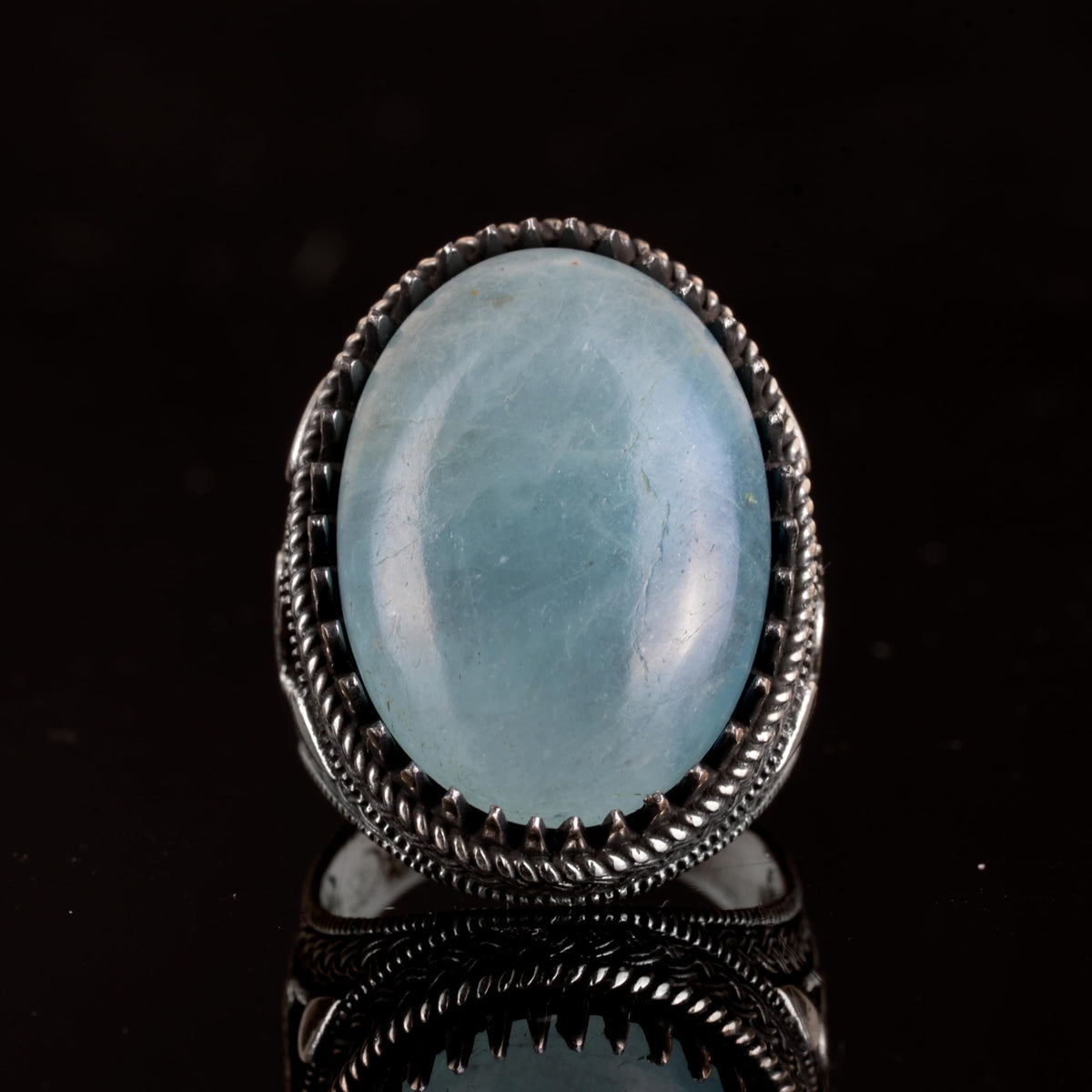 Natural Stone Ottoman Monogram Ring - 925 Sterling Silver — 7