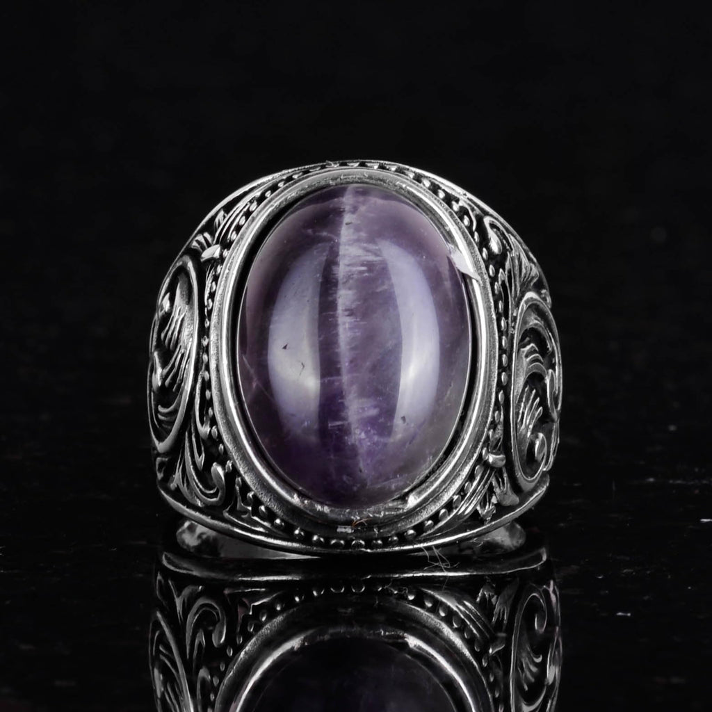 Handmade Natural Amethyst Gemstone Ring - 925 Sterling Silver Men's Ring — 4