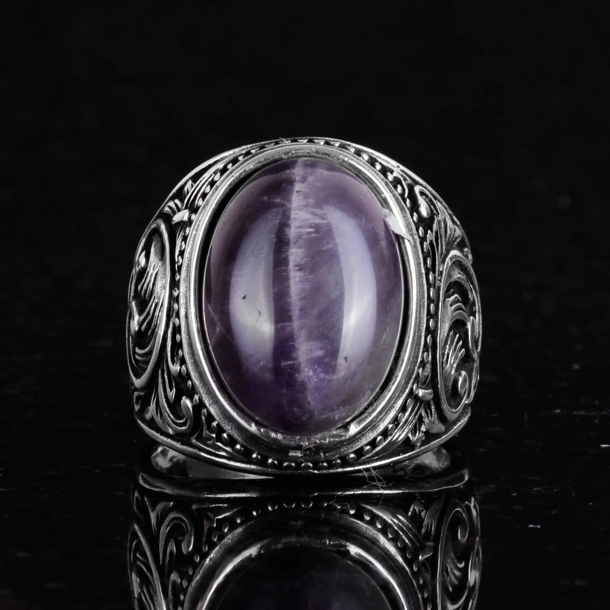 Handmade Natural Amethyst Gemstone Ring - 925 Sterling Silver Men's Ring — 4