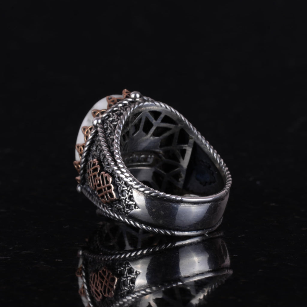 Natural Howlite Stone Ring, 925 Sterling Silver Men's Ring — 6
