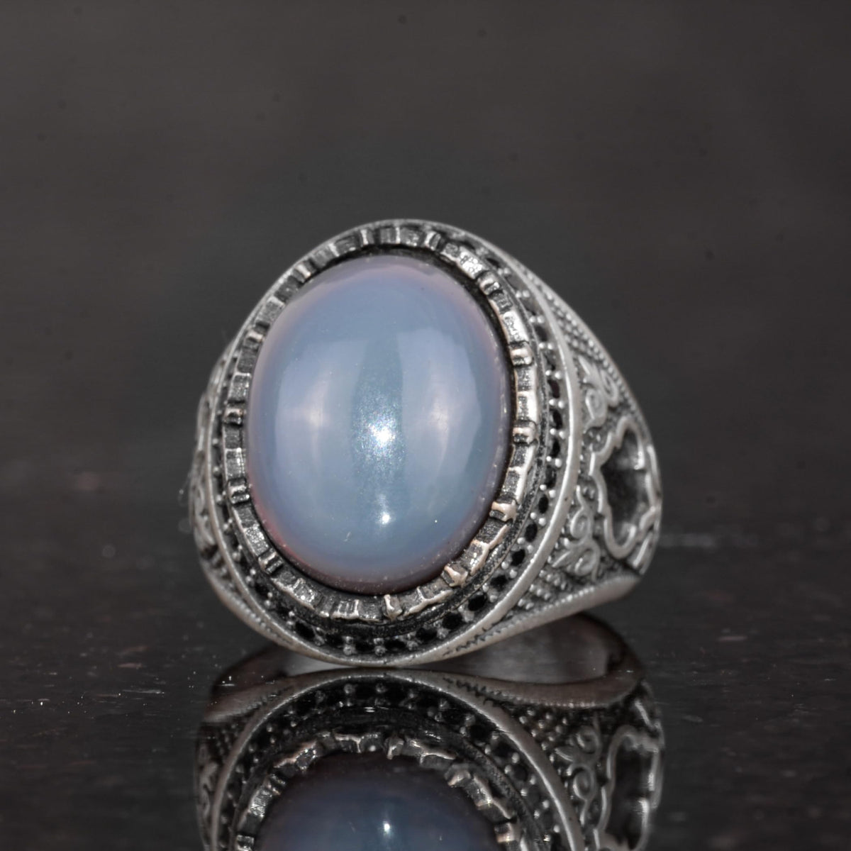 Men's Ring with Real Natural Opal Stone - 925 Sterling Silver Handmade Design — 6