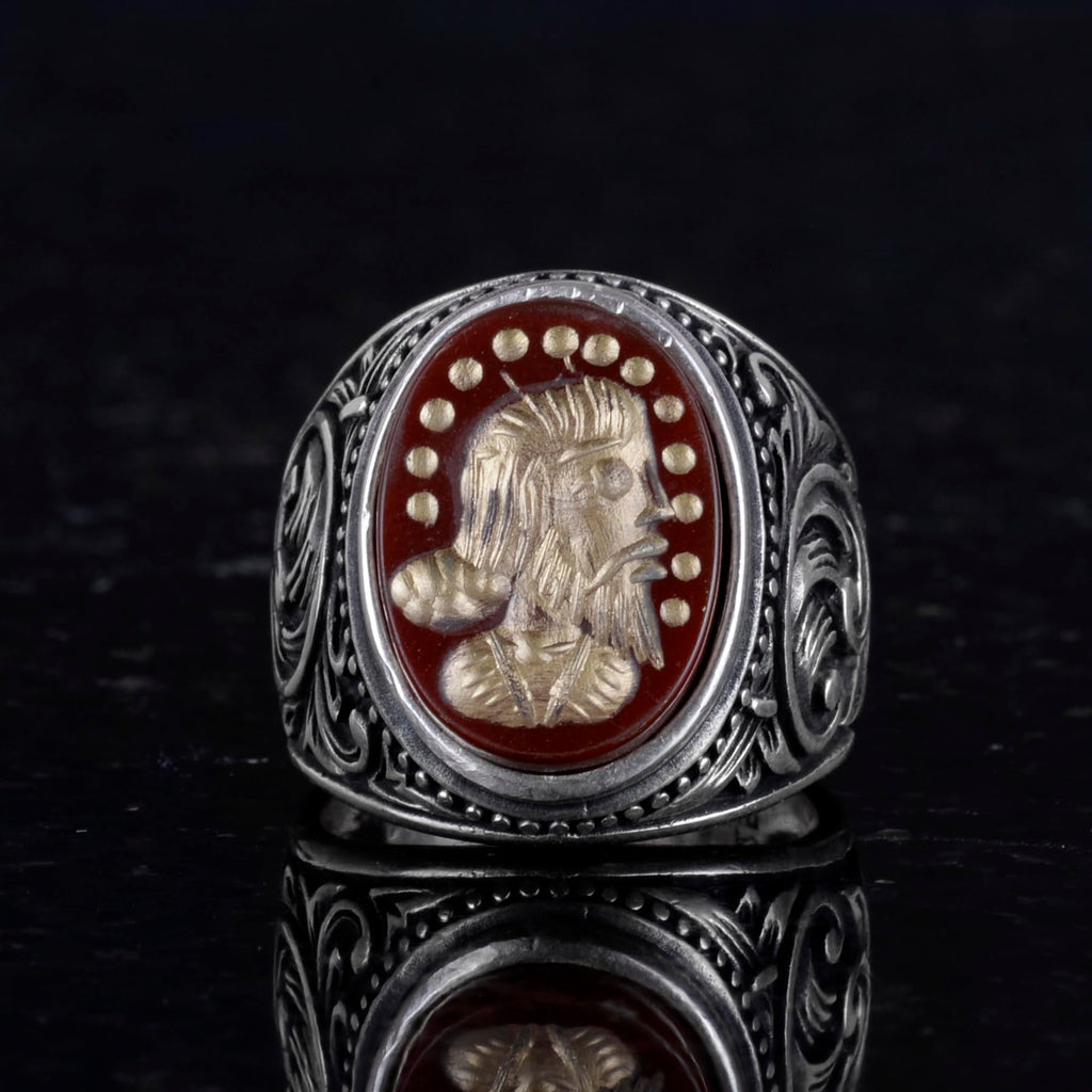 Natural Agate Stone Ring - 925 Sterling Silver Men's Ring (Model-3) — 4