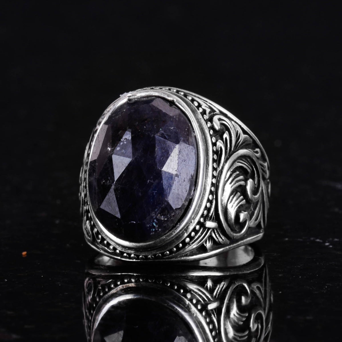 Stylish Blue Sapphire Stone Ring - 925 Sterling Solid Silver Men's Ring - Loyalty and Wisdom Design — 5