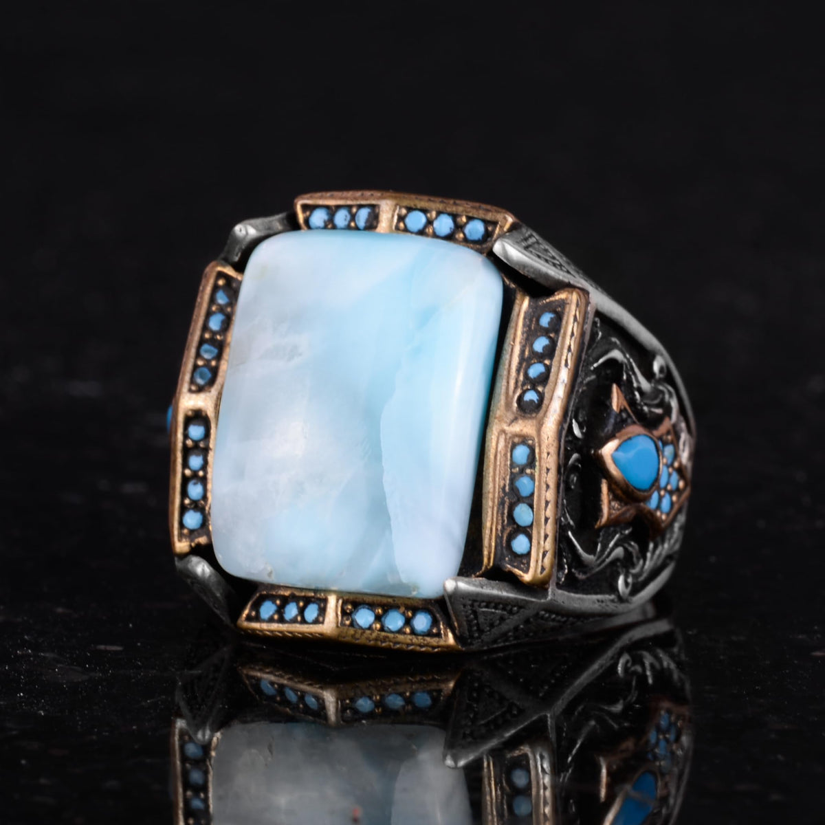 Natural Larimar Stone Handmade Ring - 925 Sterling Silver (Model-2) — 6