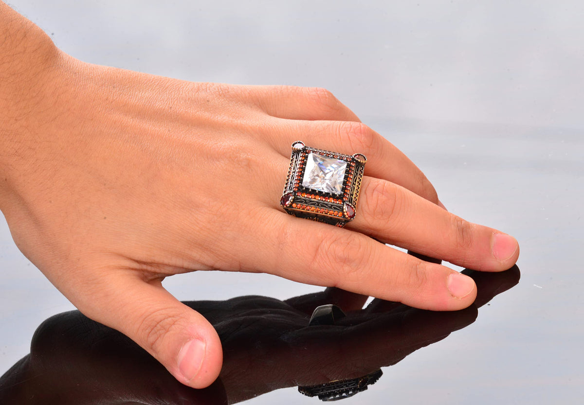 Solid Silver Men's Ring - Special Crystal Stone - Vintage Design — 6