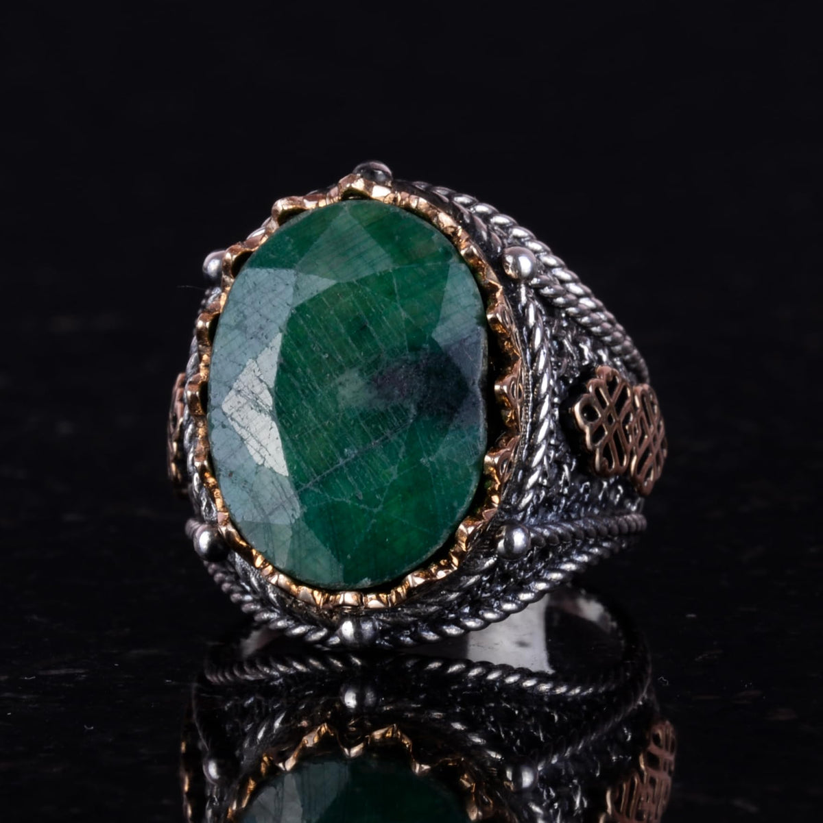 925 Sterling Silver Ring - Natural Emerald Stone (Model-2) — 5