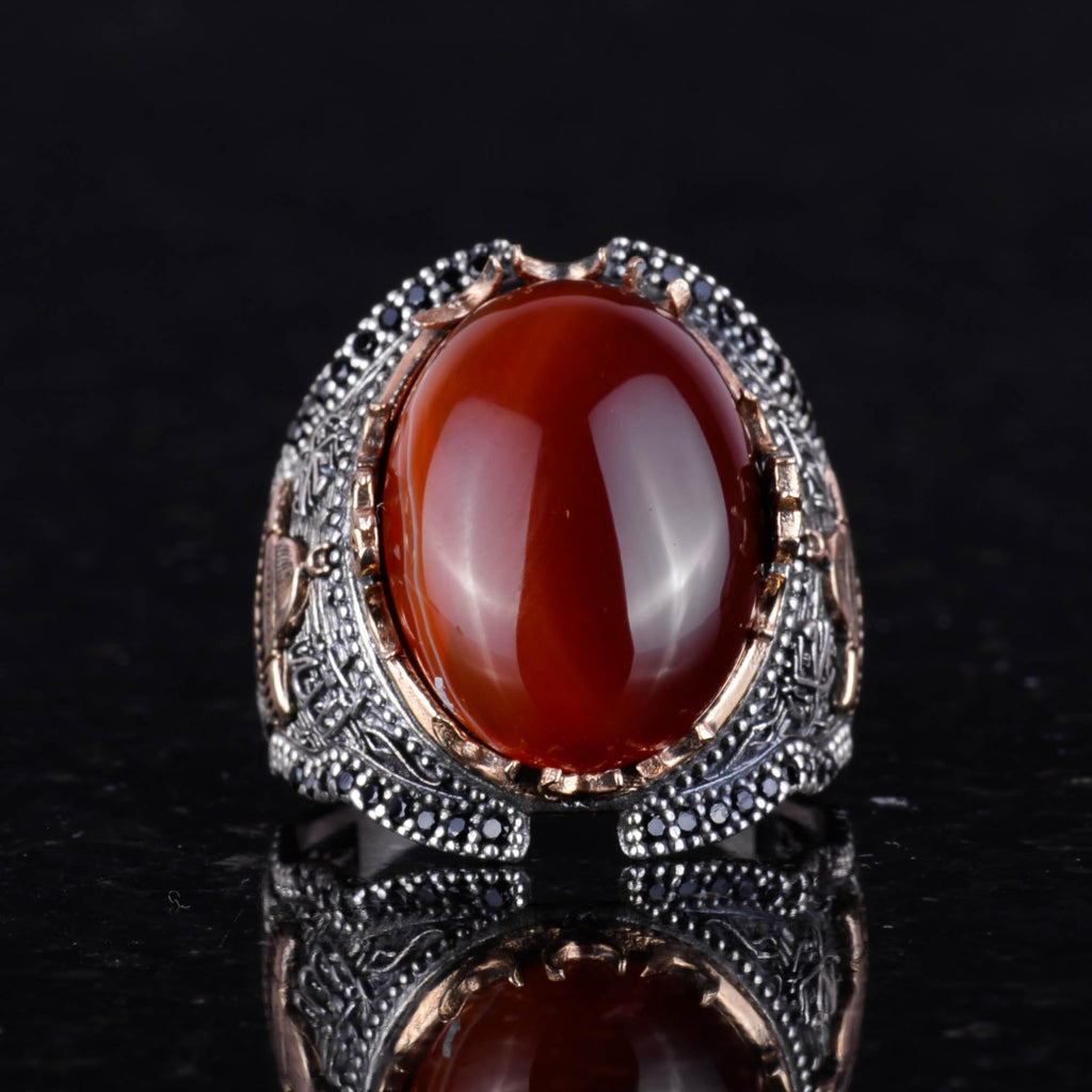 Natural Red Agate Stone Ring, 925 Sterling Silver — 3