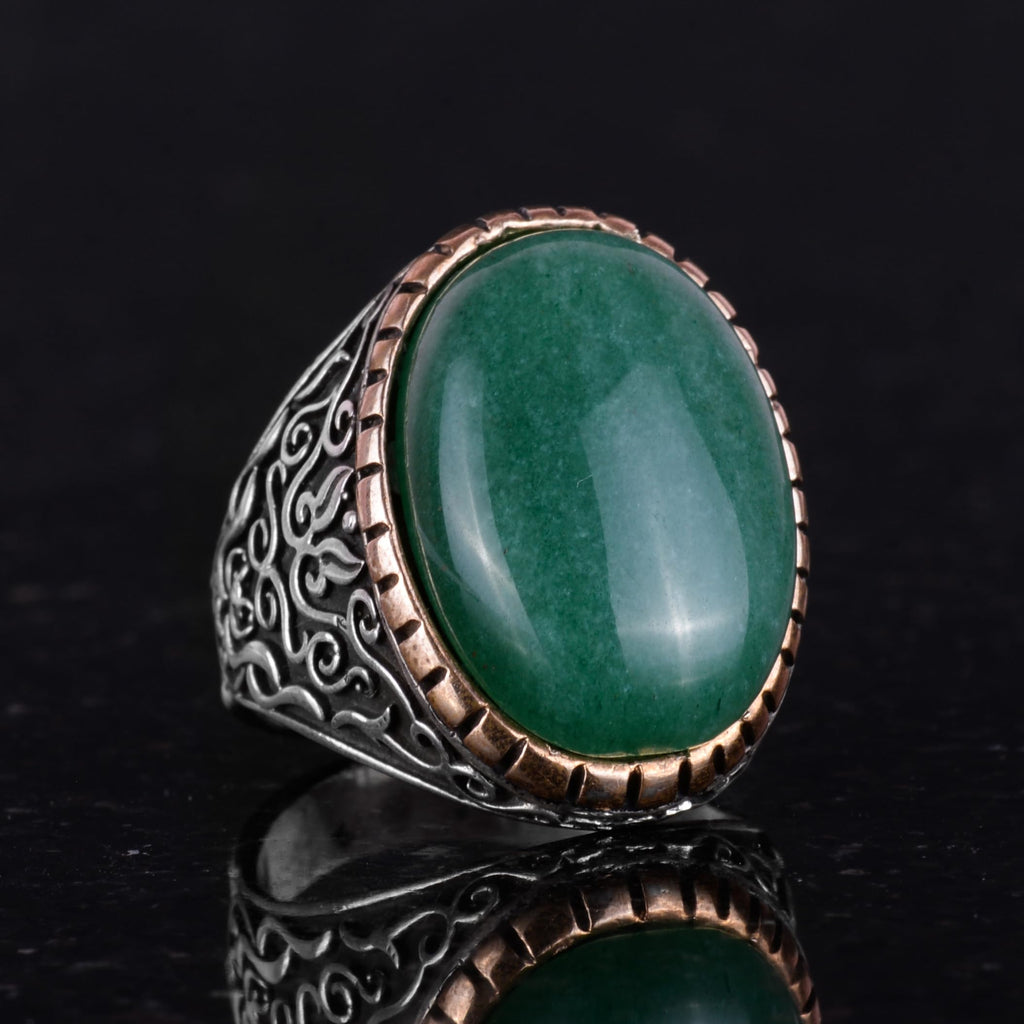 Natural Aventurine Stone Ring, Large Ring, 925 Sterling Silver Ring, Designer Silver Men's Ring — 4