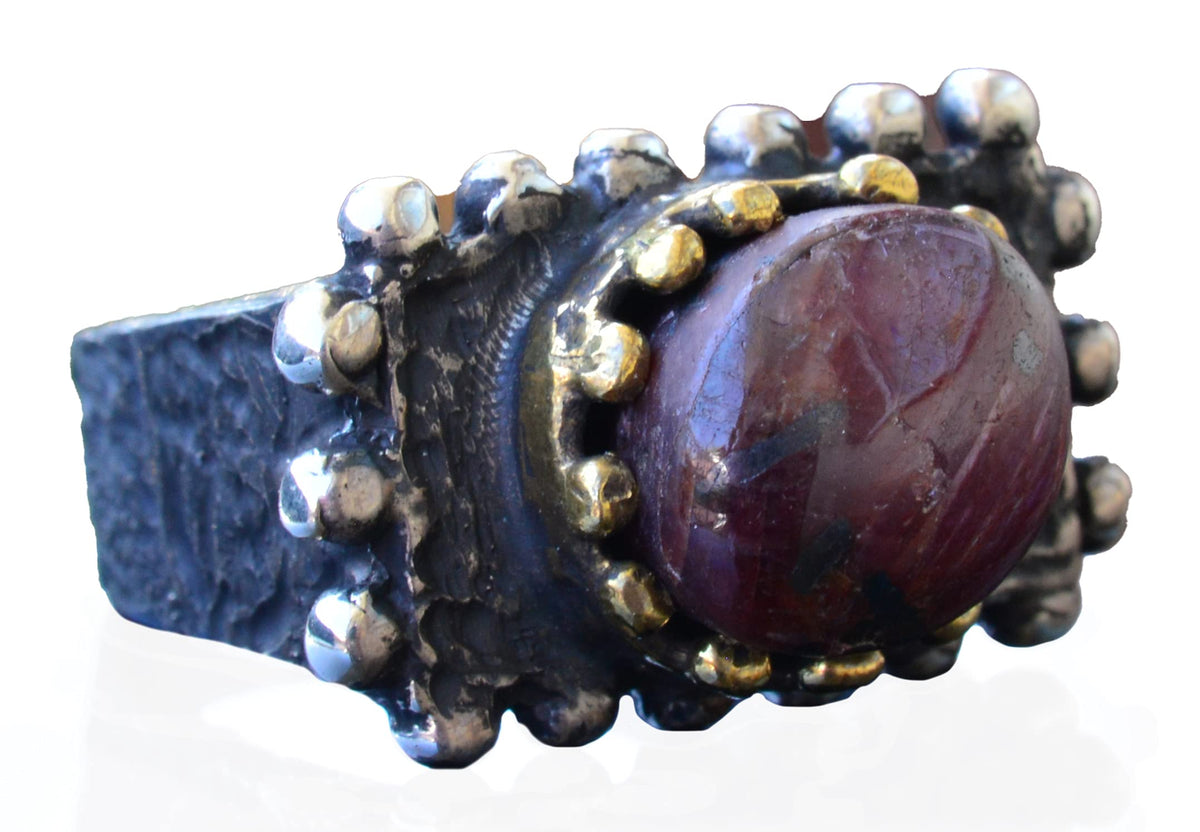 Natural Star Ruby Stone Antique Ring - 925 Sterling Silver Unisex Handmade Ring