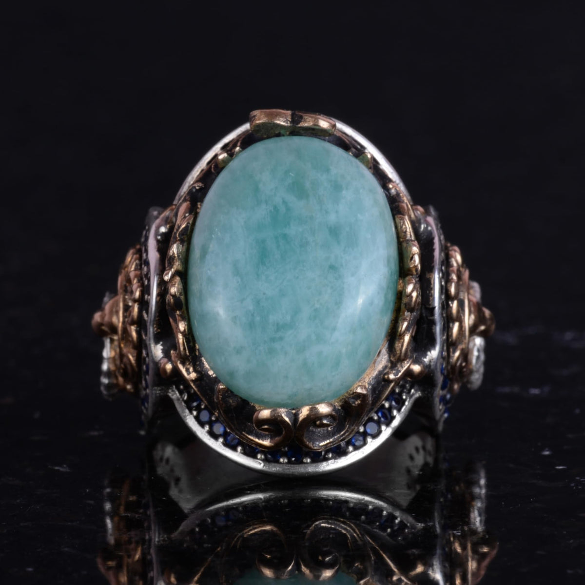 Lion Men's Silver Ring, Natural Stone Ring - 925 Sterling Silver Ring (Amazonite) — 4
