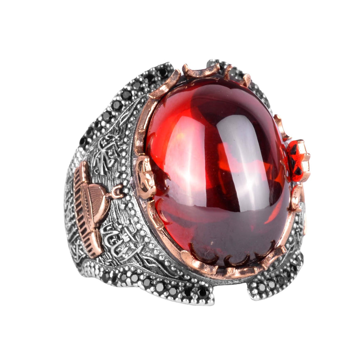 Silver Mosque Ring, Cabochon Garnet Stone Ring, 925 Sterling Silver