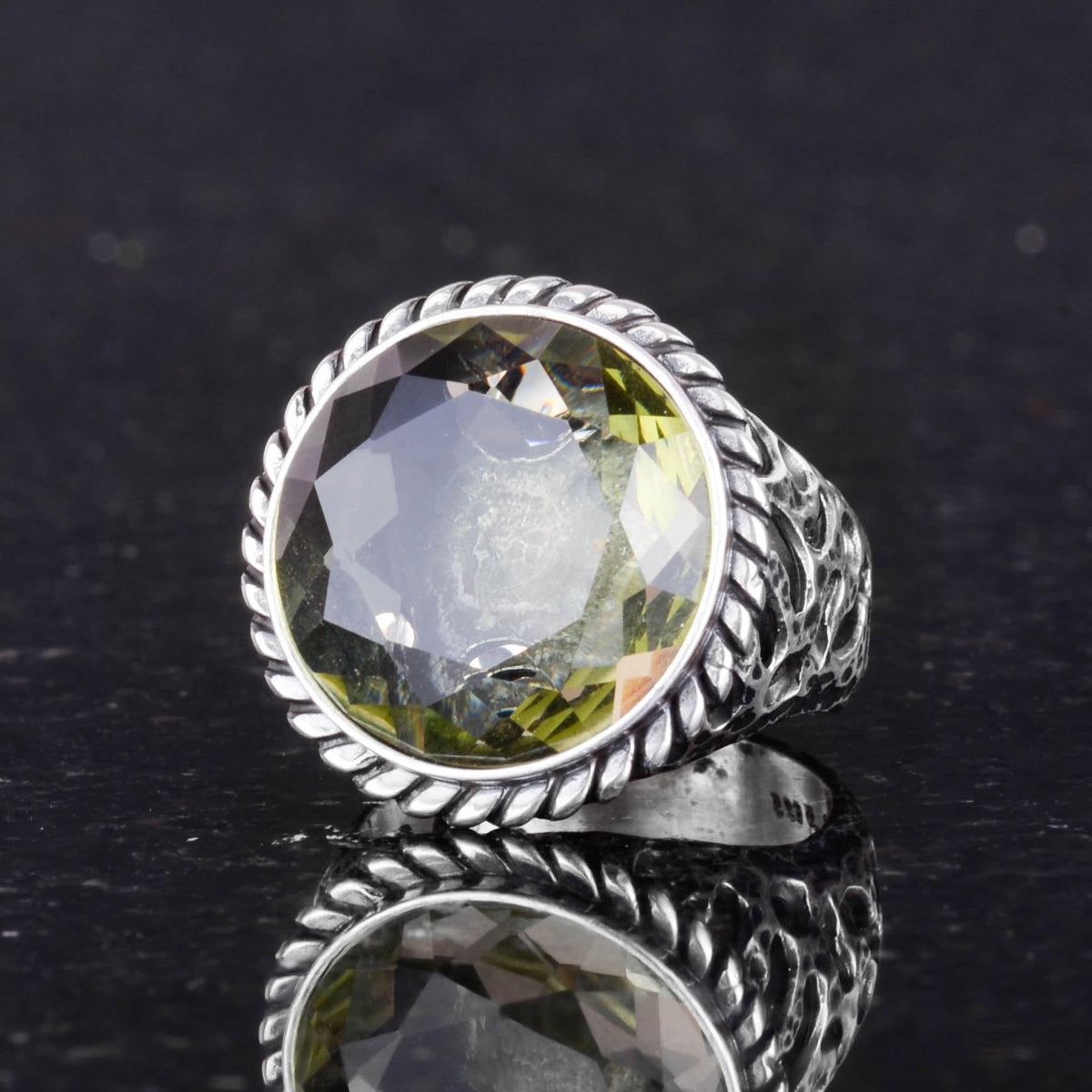 925 Sterling Silver Men's Ring - Handcrafted Synthetic Citrine Stone Ring - Modern Design — 5