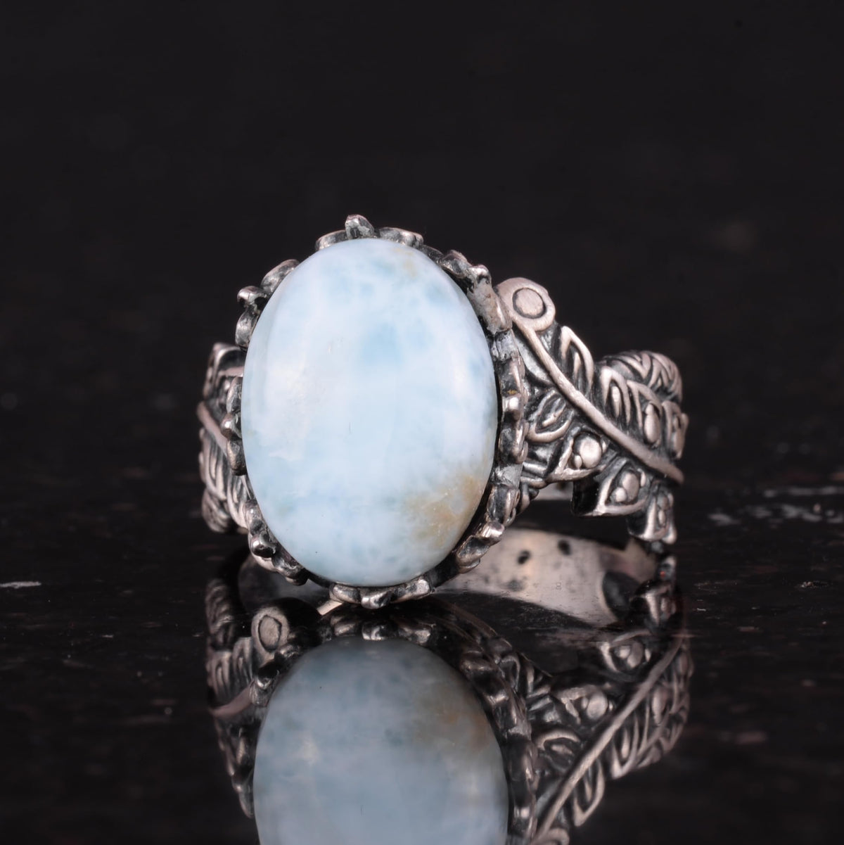 Silver Women's Ring with Natural Larimar Stone — 6