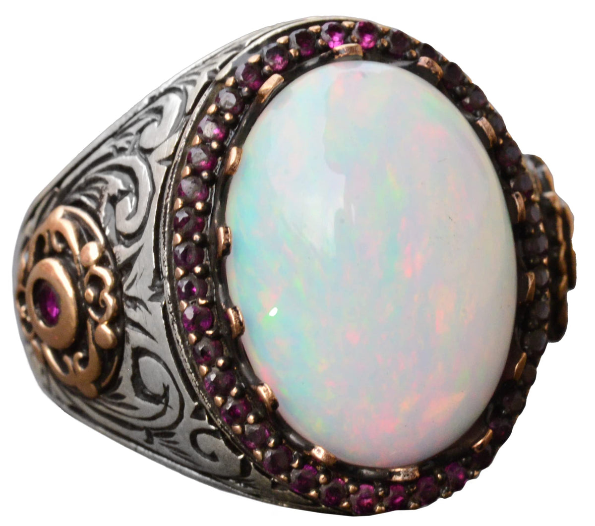 Natural Australian Opal Stone Ring, 7.55 Carat, Silver Ring