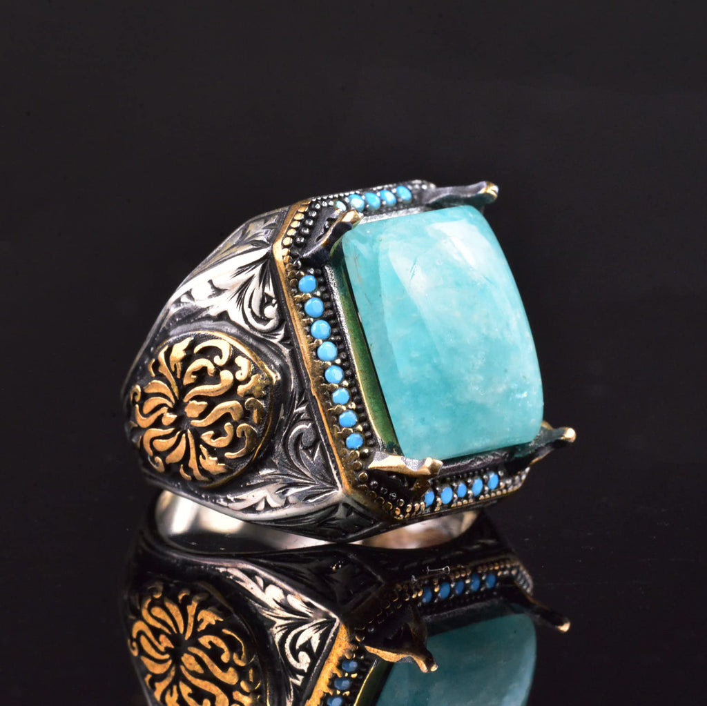 Natural Amazonite Stone Ring, 925 Sterling Silver Ring (Model-2) — 4