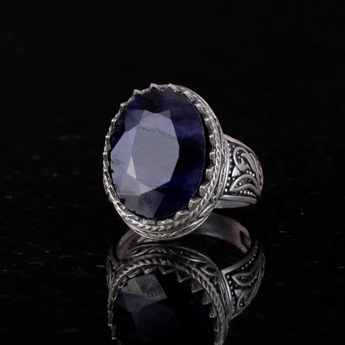 KAMBO Handmade 925 Sterling Silver Men's Blue Sapphire Ring - Minimalist Loyalty and Wisdom Design - Natural Stone Vinta