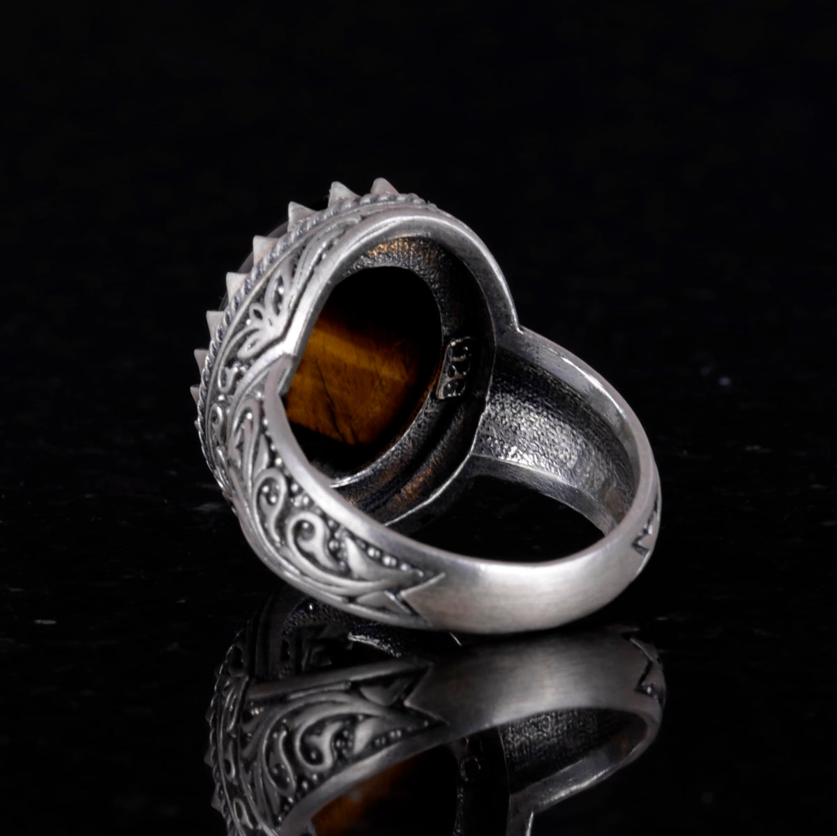 KAMBO Handcrafted Tiger's Eye Stone Ring – Unique 925 Sterling Silver Men's Ring – Courage Symbol Showy Design — 4