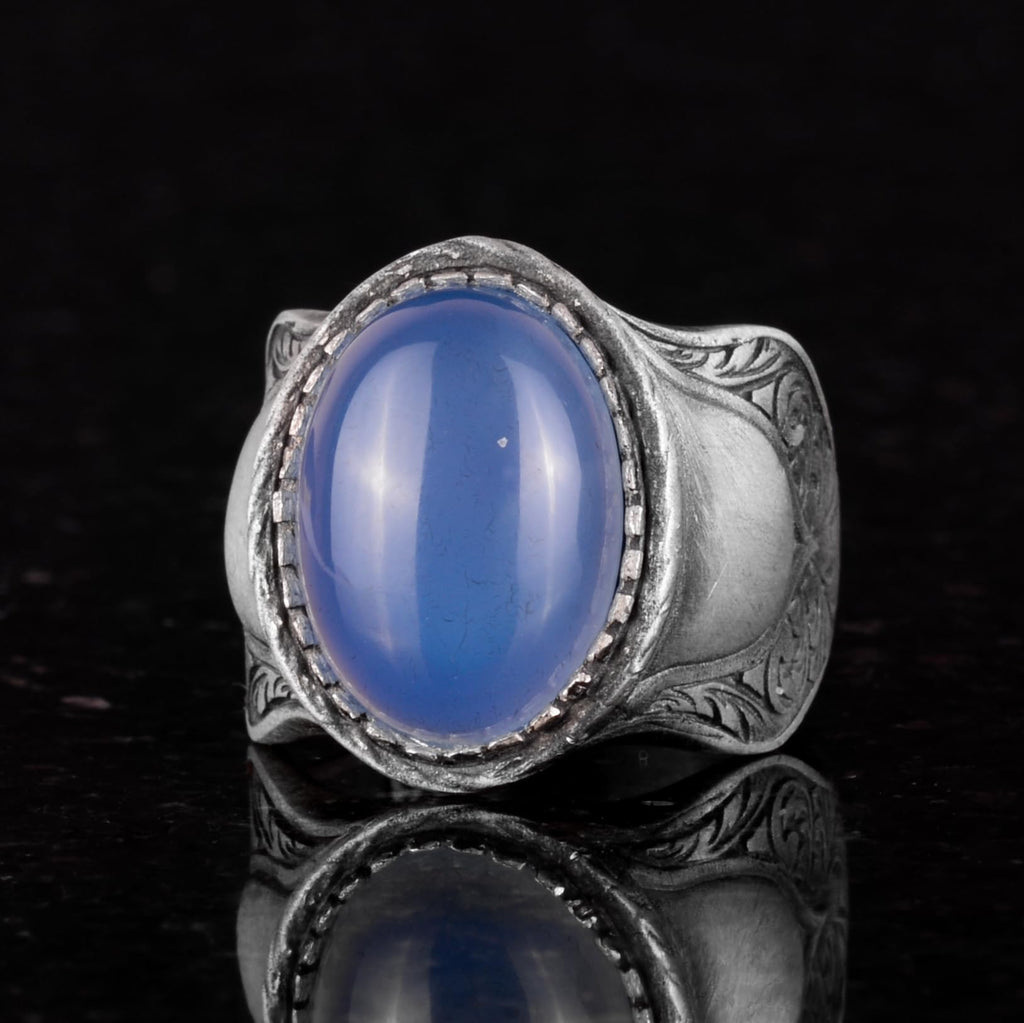 Natural Stone Ring, 925 Sterling Silver Ring, (Chalcedony) — 5