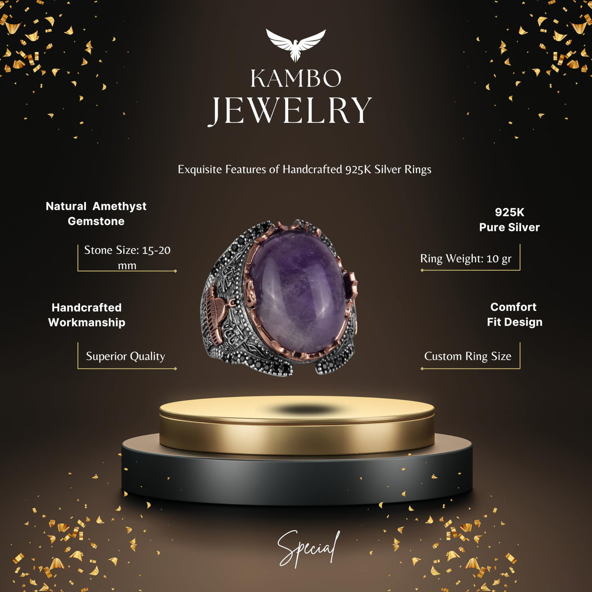 Natural Amethyst Stone Ring (Model-4) — 2