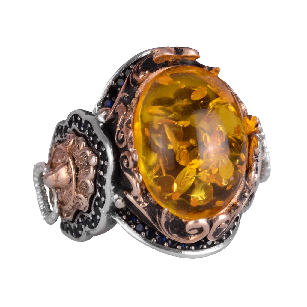 Honey Amber Artificial Stone Ring | Stylish Handcrafted 925 Sterling Silver Men's Ring
