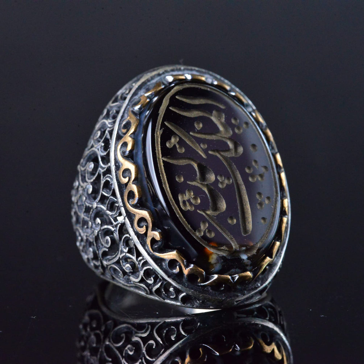 Handmade Islamic Calligraphy Ring - Genuine Amethyst Stone, 925 Sterling Silver — 3