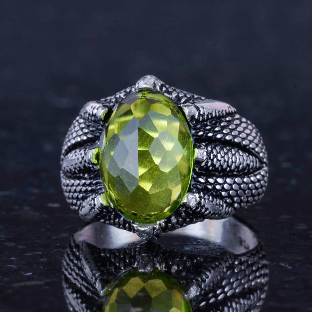 Silver Claw Ring with Synthetic Peridot Stone — 6