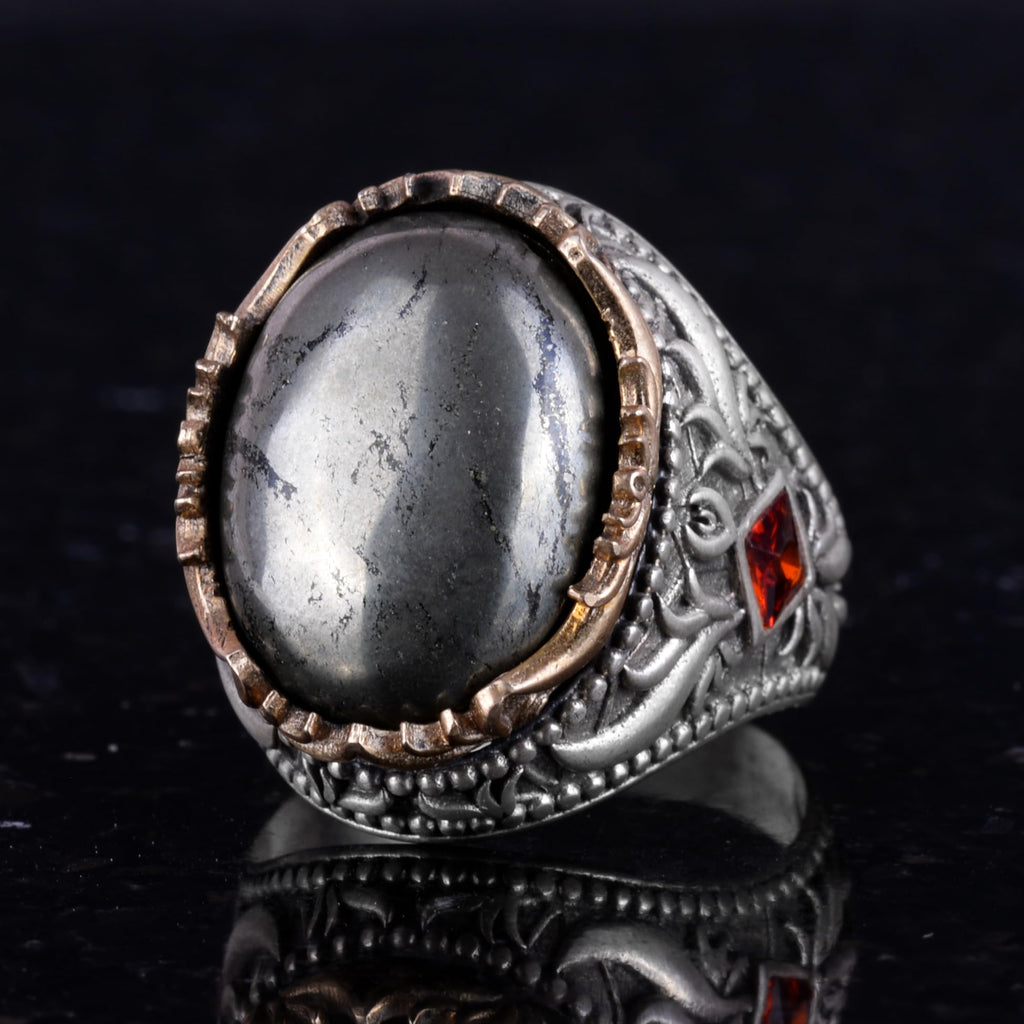 Natural Pyrite Stone Ring - Handmade 925 Sterling Silver Ring — 5