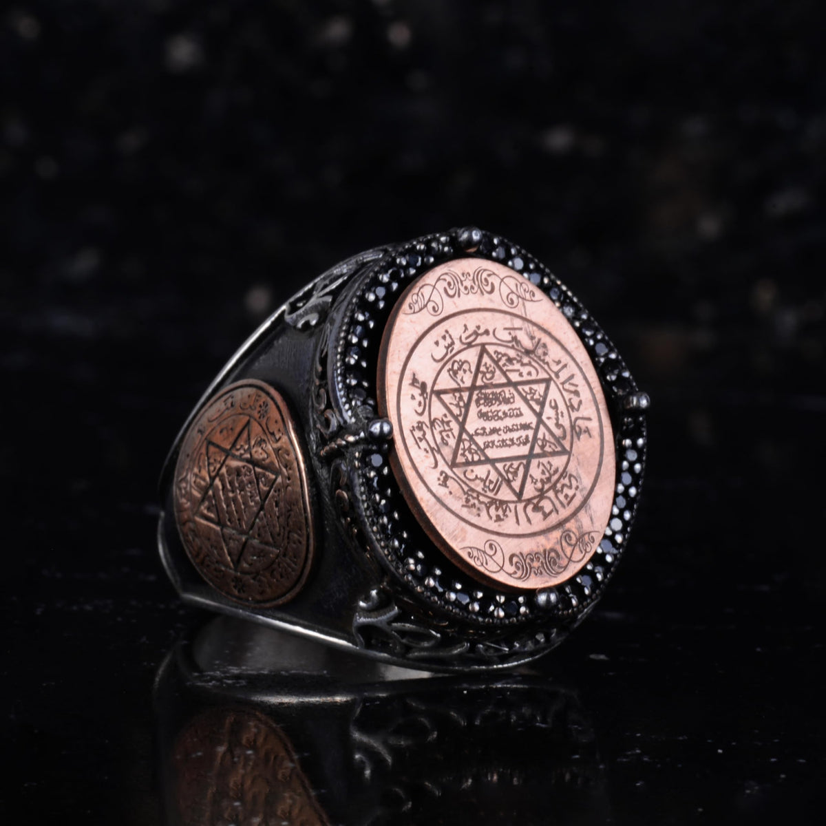 KAMBO Large Men's 925 Sterling Silver Ring – Bronze Star of David Details – Symbolic Statement Ring (Bronze Seal of Solomon) — 6