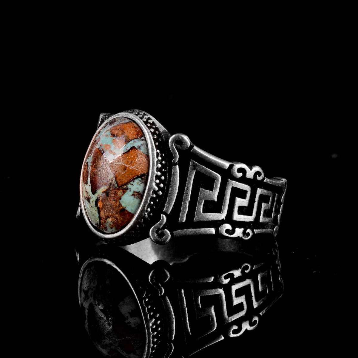 Natural Arizona Turquoise Stone Ring, 925 Sterling Silver Men's Ring (Model-7) — 5