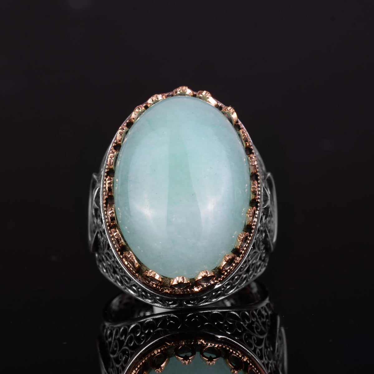 KAMBO 925 Sterling Silver Men's Natural Stone Ring - Moon and Star Design - Handmade Vintage Jewelry (Amazonite) — 4