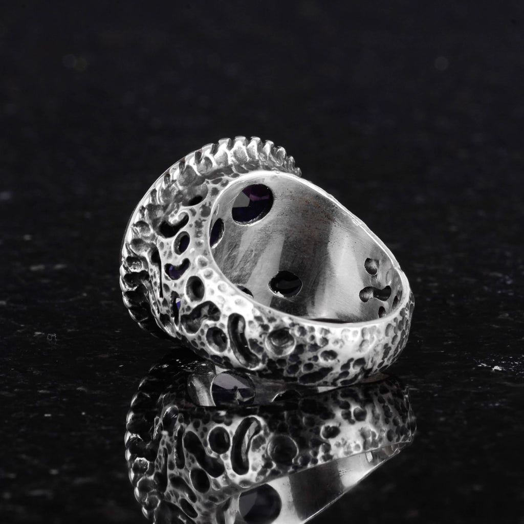 925 Sterling Silver Men's Ring - Handmade Artificial Amethyst Stone Ring - Modern Design — 4