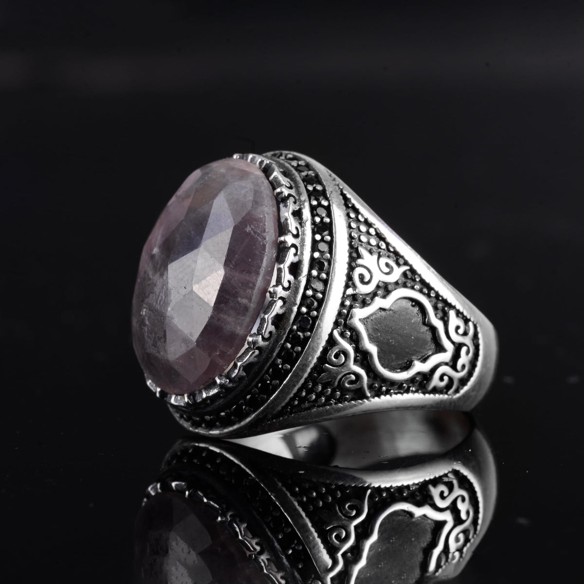 KAMBO Natural Sapphire Men's Ring – 925 Sterling Silver Oval Handmade Stone Statement Ring (Sapphire-3) — 6