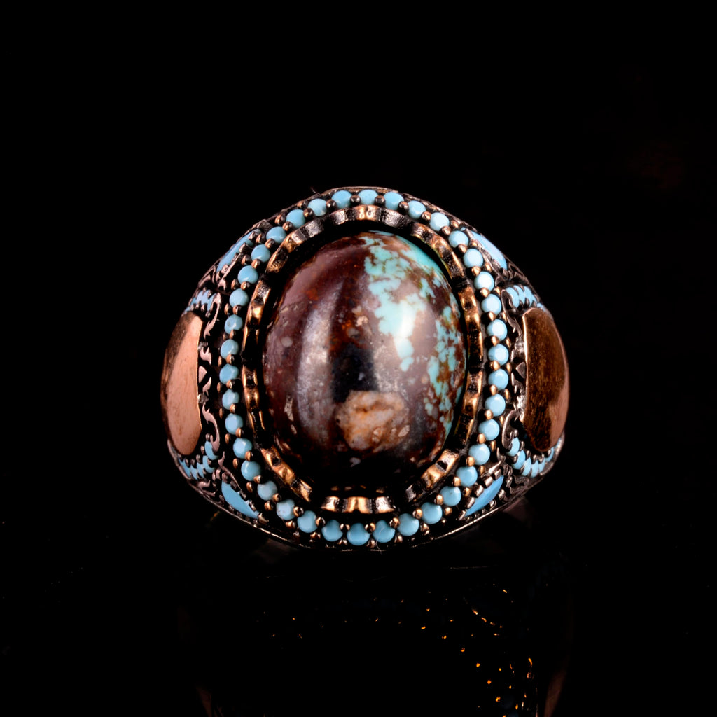 Natural Arizona Turquoise Stone Ring - Minimalist 925 Sterling Silver Men's Ring (Model-2) — 2